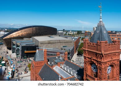 CARDIFF/UK - AUGUST 27 : View of the Skyline in Cardiff on August 27, 2017, Unidentified people