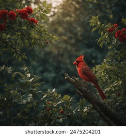 "Cardinal" is a stunning bird with vibrant red feathers, adding a splash of color to its surroundings. - Powered by Shutterstock