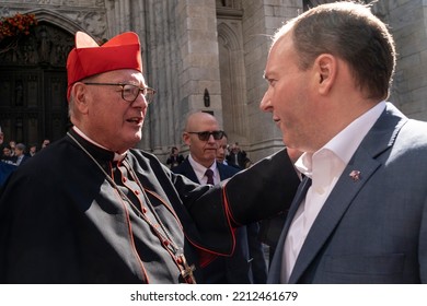 Cardinal Timothy Dolan Greets Congressman Lee Zeldin At Annual Columbus Day Parade On Fifth Avenue In Manhattan On October 10, 2022