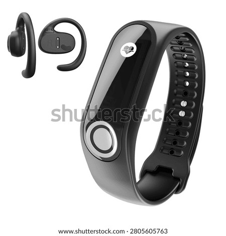 Cardio Activity Tracker Isolated on White. Black Sports Fitness Fitnessband with Heartrate Monitor Sensor. Side View of Modern Smart Watch with Heart Rate. Track Activity Accessories Wristband Watch