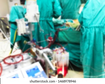 In Cardio Vascular And Thoracic Operating Room, They Are Running Cardiac Surgery By Heart Lung Machine. View From Perfusionist. Blurred Is Applied With This Picture.