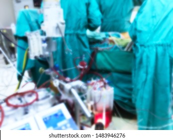 In Cardio Vascular And Thoracic Operating Room, They Are Running Cardiac Surgery By Heart Lung Machine. View From Perfusionist. Blurred Is Made In This Picture.