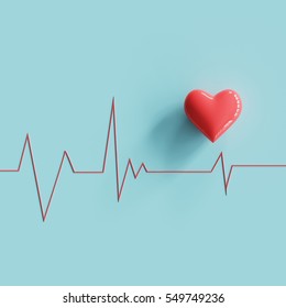 Cardiogram with Red heart on pastel blue background. minimal concept. - Shutterstock ID 549749236