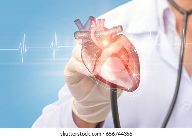 Cardiologist Listens To The Heart On Virtual Screen.