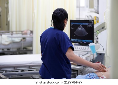 Cardiology Test. Echo Doppler.  Tam Duc Cardiology Hospital. Doctor At Work.  Echo Doppler.  Ho Chi Minh City. Vietnam. 03-30-19