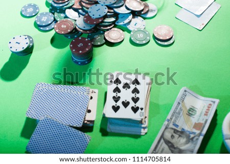 cards and dice close up on a background