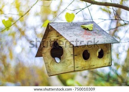 Care Birds Bird Feeder Wooden Birdhouse Stock Photo Edit Now