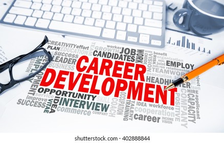 career development word cloud on office scene