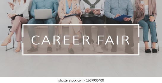 Career Fair. People Waiting For Job Interview, Banner Design