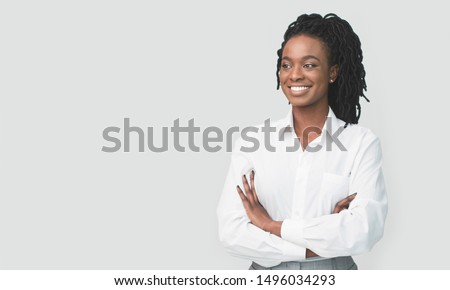 Career Girl. African American Businesswoman Posing Crossing Hands On White Background. Free Space For Text