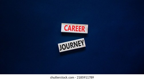 Career journey symbol. Concept words Career journey on wooden blocks on a beautiful black table black background. Business Career journey concept. Copy space.