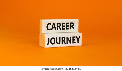 Career journey symbol. Concept words Career journey on wooden blocks on a beautiful orange table orange background. Business Career journey concept. Copy space.