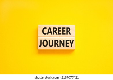 Career journey symbol. Concept words Career journey on wooden blocks on a beautiful yellow table yellow background. Business Career journey concept. Copy space.