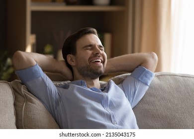 Carefree Millennial Male Laugh Aloud Closed Stock Photo 2135043175 ...