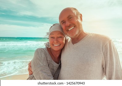 carefree senior male and female