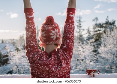 Carefree Woman Enjoy Winter Morning.