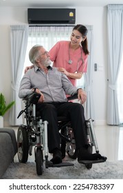 Caregiver for an elderly man Weekly check-ups at the patient's residence. Ready to give medical advice and talk about various stories, exchange each other happily. - Shutterstock ID 2254783397