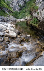 Cares river canyon in the Picos de Europa (European peaks) National Park in Valdeon valley, Leon province, Spain. - Shutterstock ID 2336106365