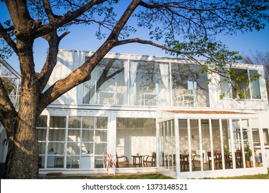 Cargo Container House Against Blue Sky Background, Stock Photo