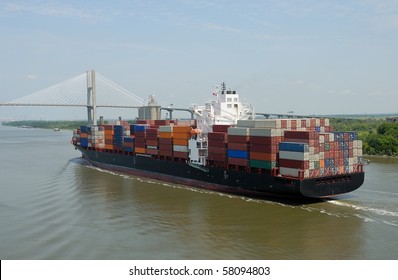 Cargo Container Ship Entering  Savannah River Port Georgia