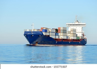 Cargo Container Ship Sailing In Still Water