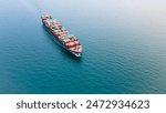 Cargo container Ship, cargo vessel ship carrying container and running for import export concept technology freight shipping sea freight by Express Ship. top view
