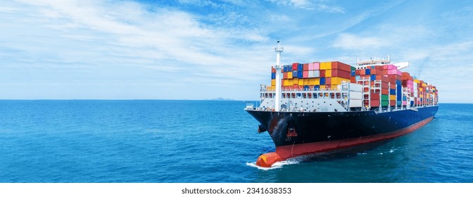 Cargo container Ship, cargo vessel ship carrying container and running for import export concept technology freight shipping sea freight by Express Ship. front view - Shutterstock ID 2341638353