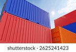 Cargo container stack. Export logistics shipping transportation. Stacked containers. Containers cargo shipping. Logistic transportation industry. Freight import-Export. Distribution warehouse. 