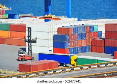 Cargo container stack in port of Odessa, Ukraine