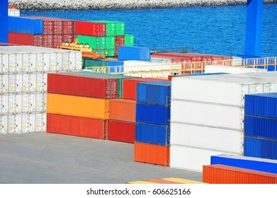 Cargo container stack in port of Odessa, Ukraine