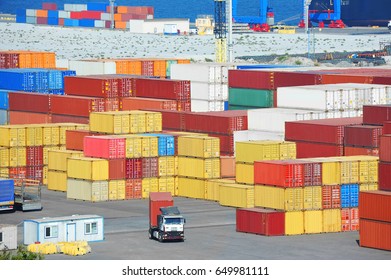 Cargo container stack in port of Odessa, Ukraine