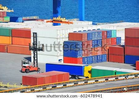 Cargo container stack in port of Odessa, Ukraine