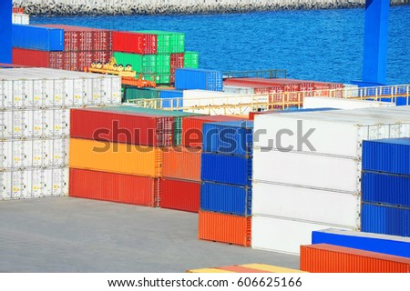 Cargo container stack in port of Odessa, Ukraine
