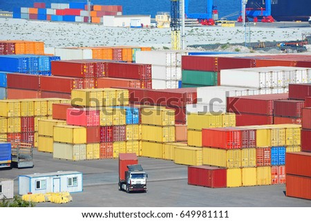 Cargo container stack in port of Odessa, Ukraine