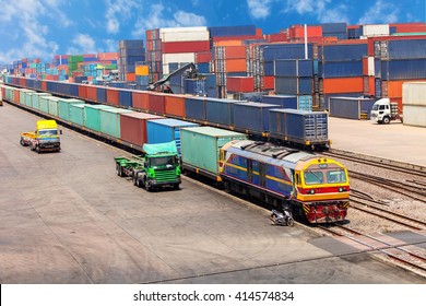 Cargo Container Train In The Warehouse.