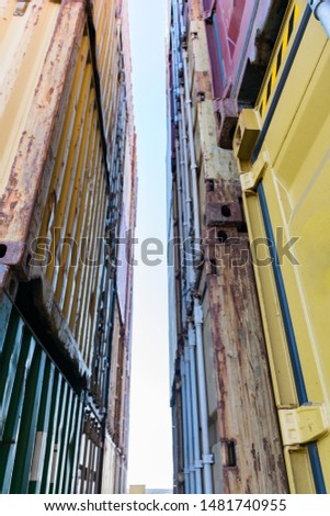 Cargo containers for export and import in maritime terminal,intermodal transport.