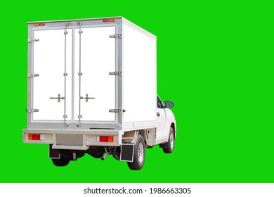 Cargo Delivery Truck With Clipping Path On Green Background, Cargo Van Delivery Truck Vehicle Template Mockup