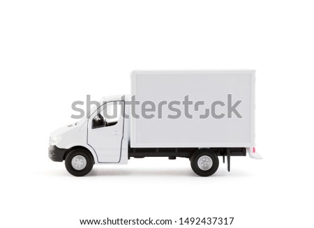 Cargo delivery truck side view on white background 