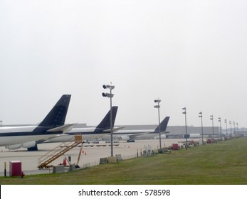 Cargo jets park waiting loading
