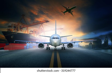 Cargo Plane And Container Ship For Logistic And Transport Business