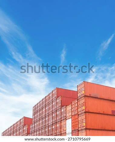 Cargo ship container goods export import international transport on blue sky background, warehouse industry business logistics transportation harbor port industrial shipping terminal cargo ship.