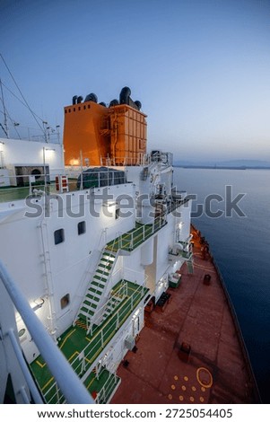 Cargo Ship Deck with Orange Superstructure