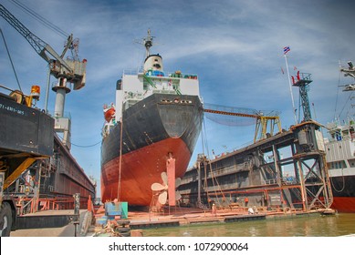 A Cargo Ship In Dry Dock