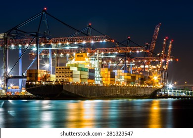 Cargo Ship Loaded In The New York Container Terminal As Observed From  Elizabeth, NJ