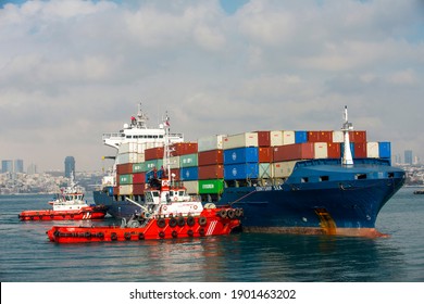 Cargo ship on the Bosphorus.Istanbul,Turkey,January 2021