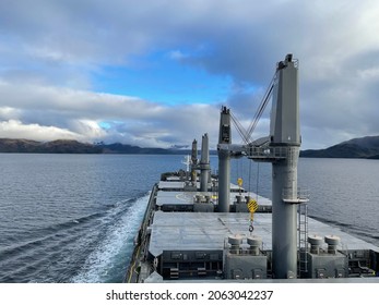 Cargo Ship Passing Magellan Strait