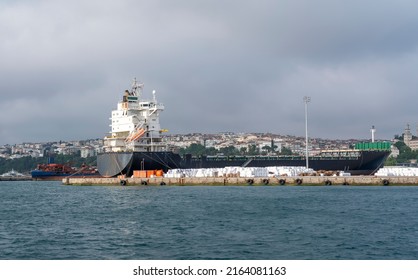 Cargo Ship In Port, Front View