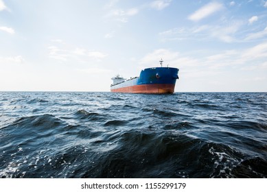 Cargo Ship Under The Cloudy Blue Sky, Baltic Sea, Latvia