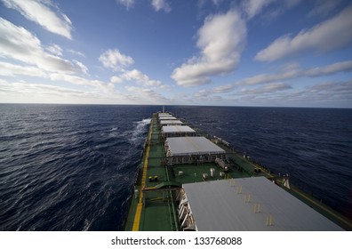 Cargo Ship Underway Viewed From Bridge