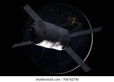 Cargo Spacecraft - The Automated Transfer Vehicle Over The Planet Earth. Elements Of This Image Furnished By NASA.